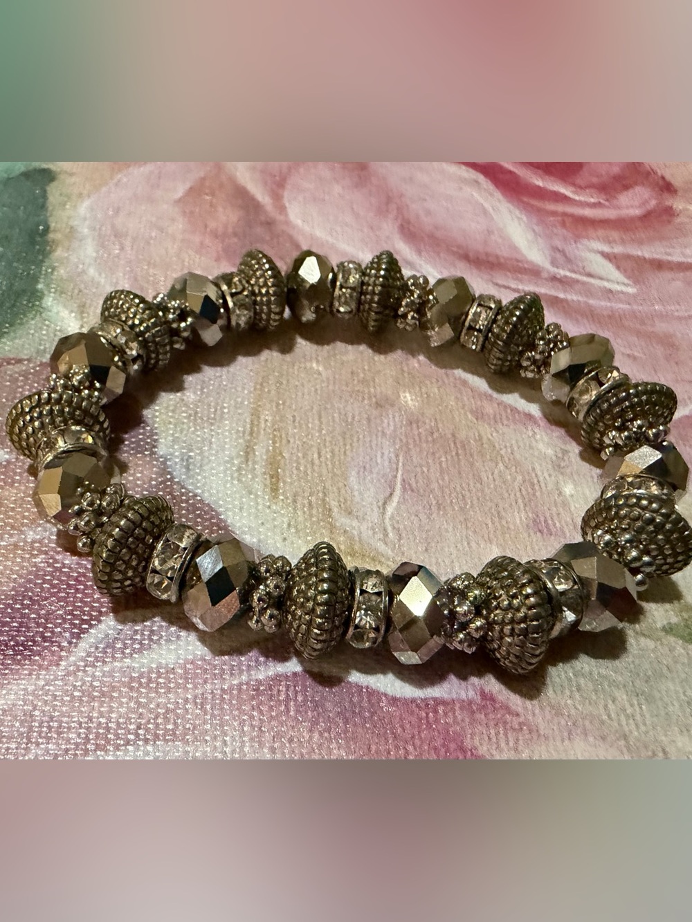 Silver-Tone Beaded Stretch Bracelet - Elegant Women's Jewelry
